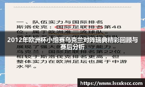 2012年欧洲杯小组赛乌克兰对阵瑞典精彩回顾与赛后分析